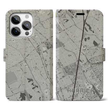 【原市（埼玉県）】地図柄iPhoneケース（手帳タイプ）モノトーン・iPhone 14 Pro 用