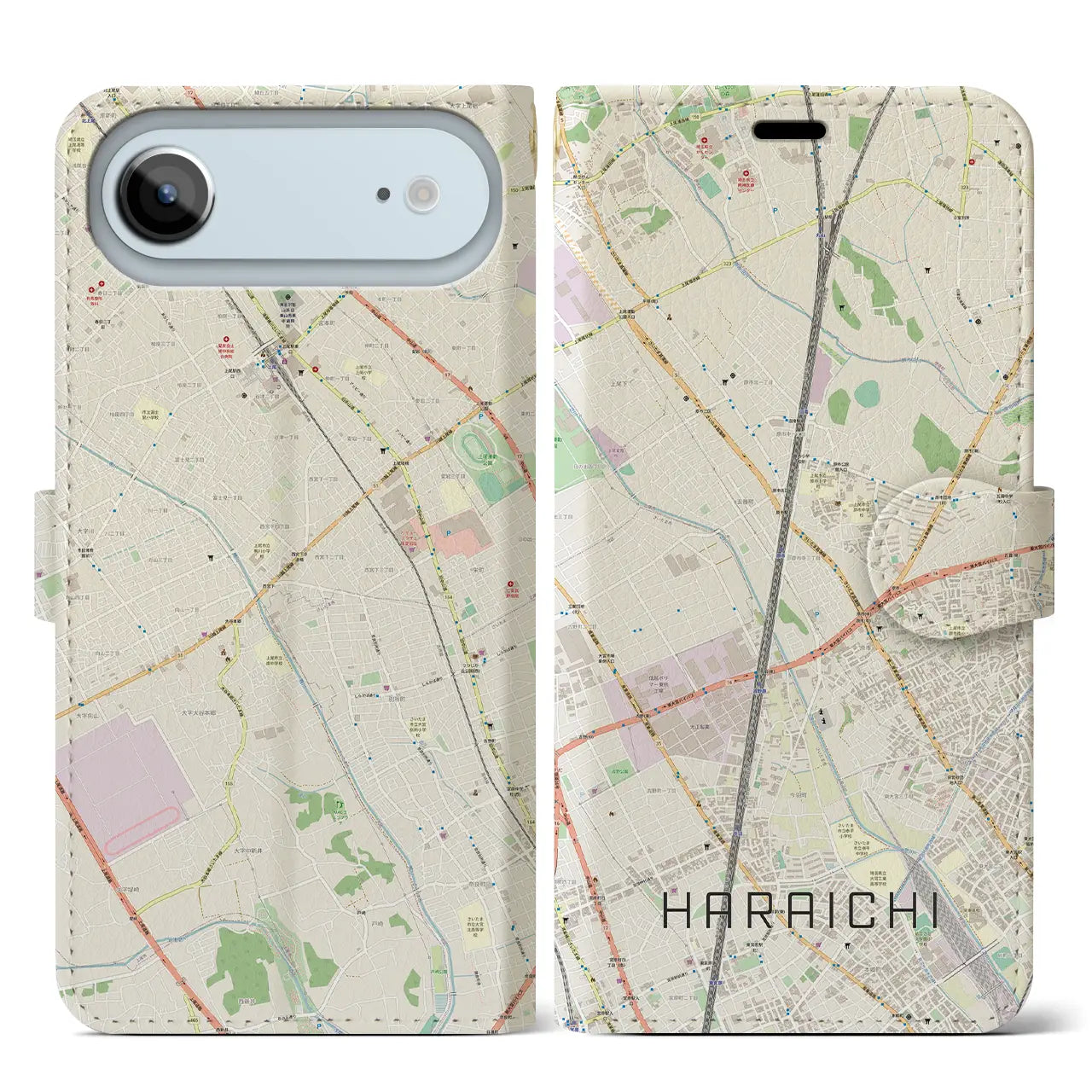 【原市（埼玉県）】地図柄iPhoneケース（手帳タイプ）