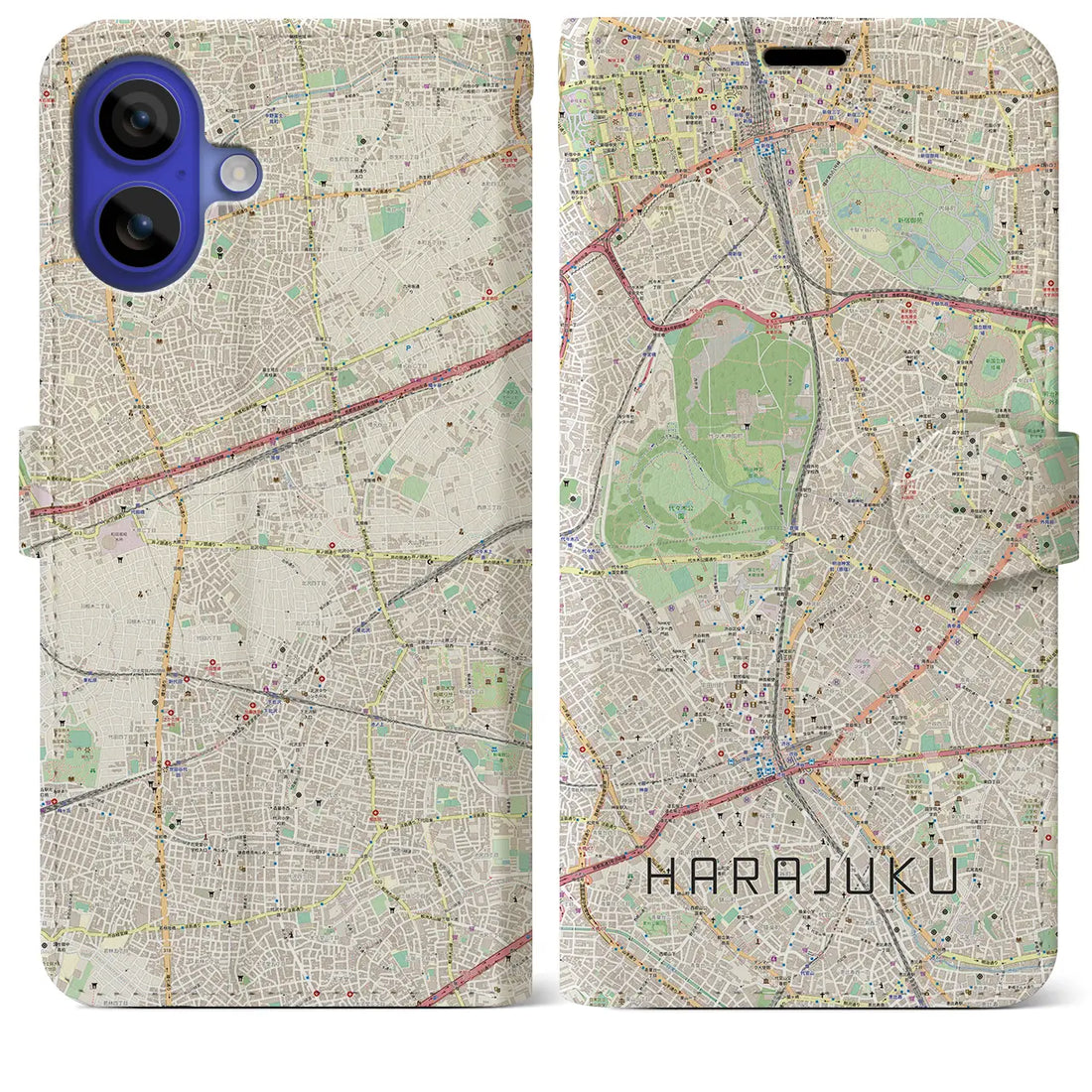 【原宿（東京都）】地図柄iPhoneケース（手帳タイプ）ナチュラル・iPhone 16 Pro Max 用