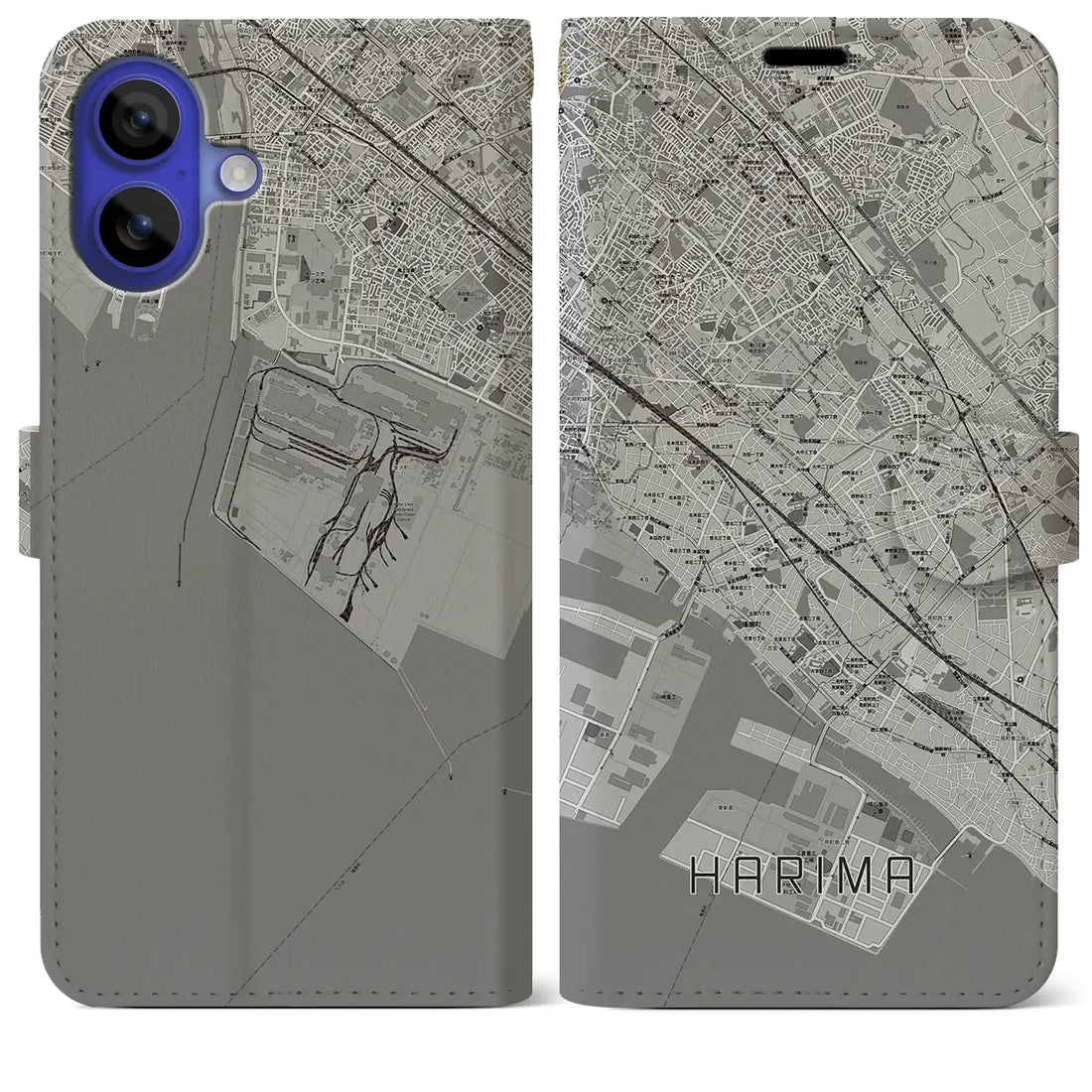 【播磨(兵庫県)】地図柄iPhoneケース(手帳タイプ)モノトーン・iPhone 16 Pro Max 用