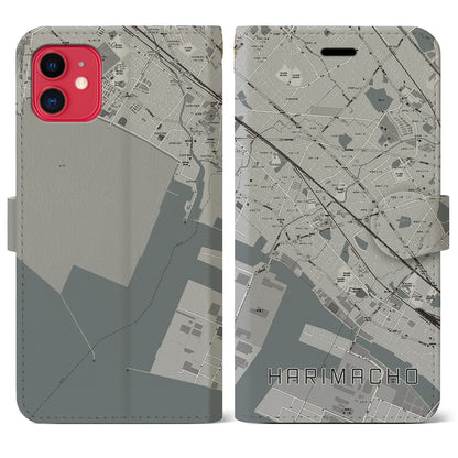 【播磨町（兵庫県）】地図柄iPhoneケース（手帳タイプ）モノトーン・iPhone 11 用