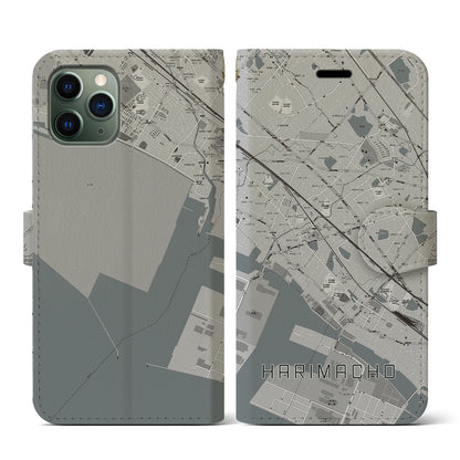 【播磨町（兵庫県）】地図柄iPhoneケース（手帳タイプ）モノトーン・iPhone 11 Pro 用