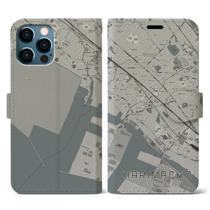 【播磨町（兵庫県）】地図柄iPhoneケース（手帳タイプ）モノトーン・iPhone 12 / 12 Pro 用