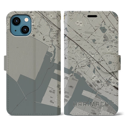 【播磨町（兵庫県）】地図柄iPhoneケース（手帳タイプ）モノトーン・iPhone 13 用