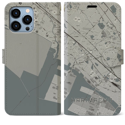 【播磨町（兵庫県）】地図柄iPhoneケース（手帳タイプ）モノトーン・iPhone 13 Pro Max 用