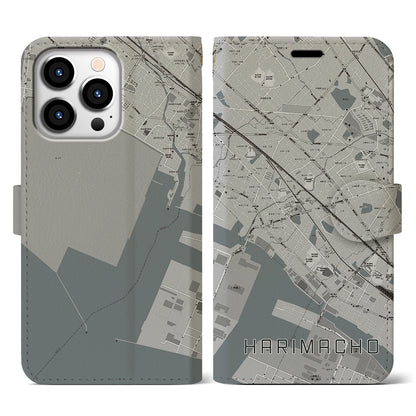 【播磨町（兵庫県）】地図柄iPhoneケース（手帳タイプ）モノトーン・iPhone 13 Pro 用