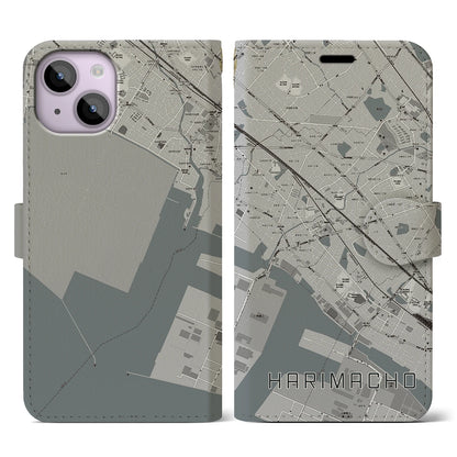 【播磨町（兵庫県）】地図柄iPhoneケース（手帳タイプ）モノトーン・iPhone 14 用