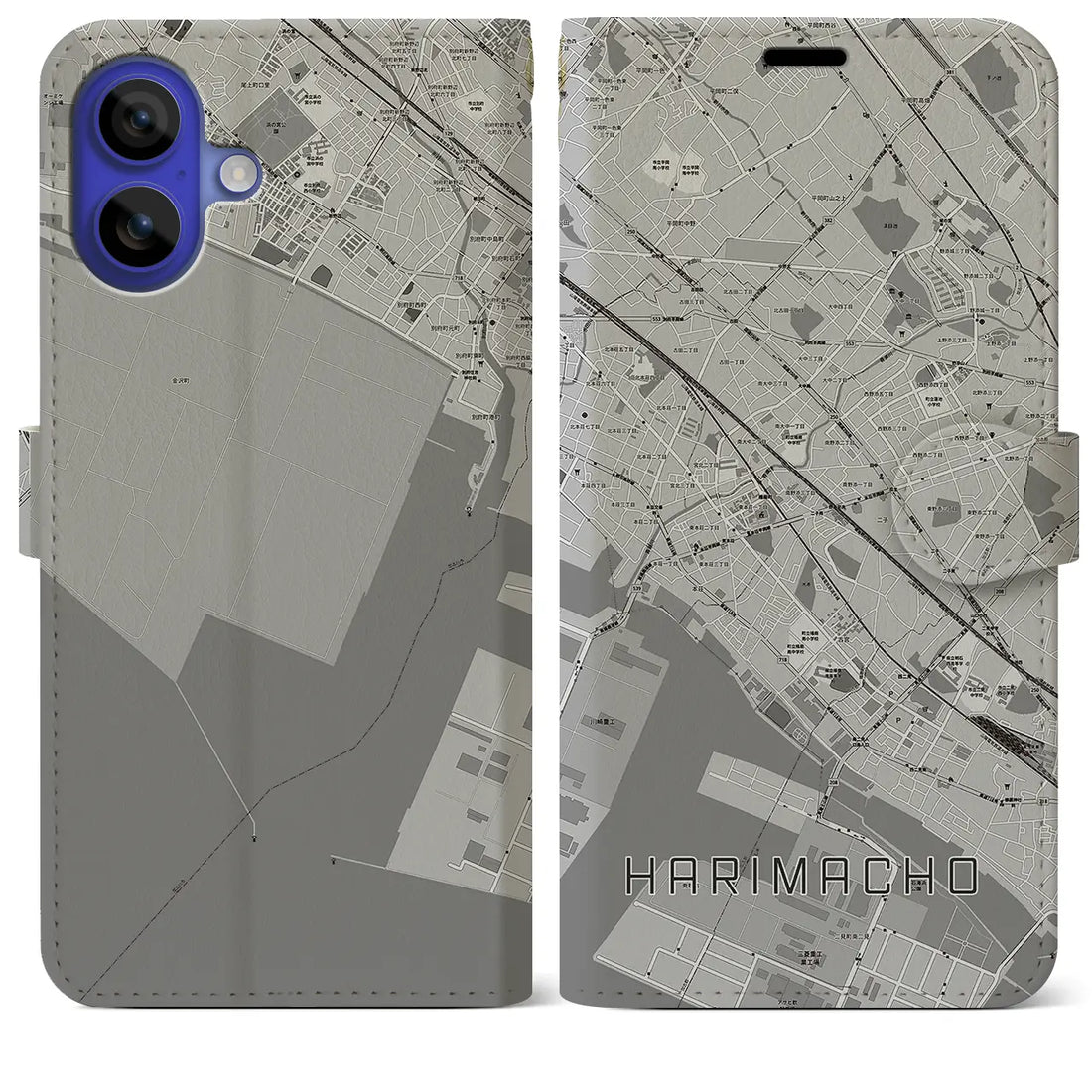 【播磨町(兵庫県)】地図柄iPhoneケース(手帳タイプ)モノトーン・iPhone 16 Pro Max 用