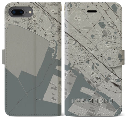 【播磨町（兵庫県）】地図柄iPhoneケース（手帳タイプ）モノトーン・iPhone 8Plus /7Plus / 6sPlus / 6Plus 用