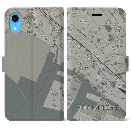 【播磨町（兵庫県）】地図柄iPhoneケース（手帳タイプ）モノトーン・iPhone XR 用