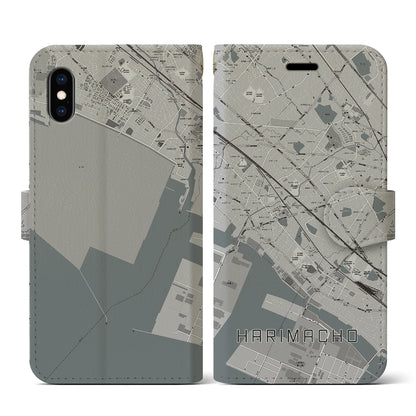 【播磨町（兵庫県）】地図柄iPhoneケース（手帳タイプ）モノトーン・iPhone XS / X 用