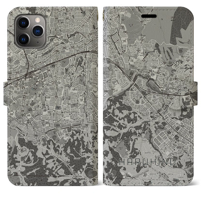 【はるひ野（神奈川県）】地図柄iPhoneケース（手帳タイプ）モノトーン・iPhone 11 Pro Max 用