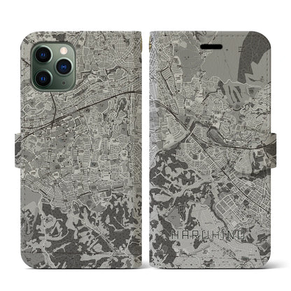 【はるひ野（神奈川県）】地図柄iPhoneケース（手帳タイプ）モノトーン・iPhone 11 Pro 用