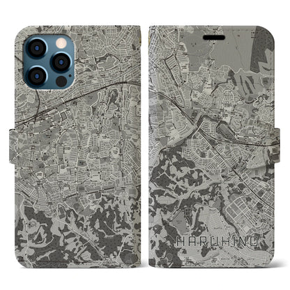 【はるひ野（神奈川県）】地図柄iPhoneケース（手帳タイプ）モノトーン・iPhone 12 / 12 Pro 用