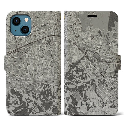 【はるひ野（神奈川県）】地図柄iPhoneケース（手帳タイプ）モノトーン・iPhone 13 用