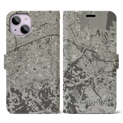 【はるひ野（神奈川県）】地図柄iPhoneケース（手帳タイプ）モノトーン・iPhone 14 用