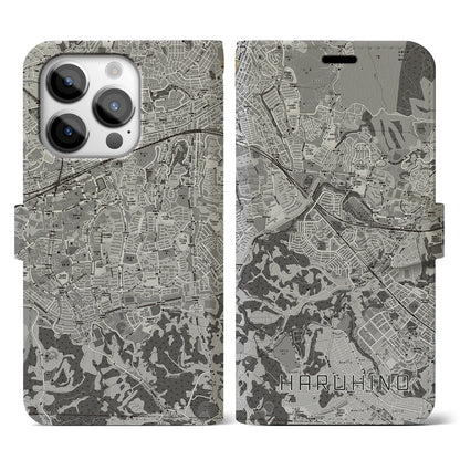 【はるひ野（神奈川県）】地図柄iPhoneケース（手帳タイプ）モノトーン・iPhone 14 Pro 用