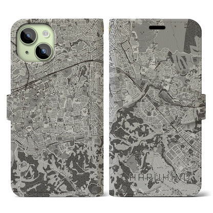 【はるひ野（神奈川県）】地図柄iPhoneケース（手帳タイプ）モノトーン・iPhone 15 用