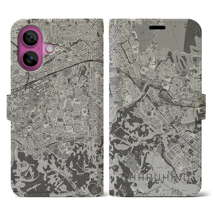 【はるひ野（神奈川県）】地図柄iPhoneケース（手帳タイプ）モノトーン・iPhone 16 Pro 用