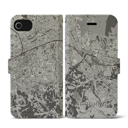 【はるひ野（神奈川県）】地図柄iPhoneケース（手帳タイプ）モノトーン・iPhone SE（第3 / 第2世代） / 8 / 7 / 6s / 6 用