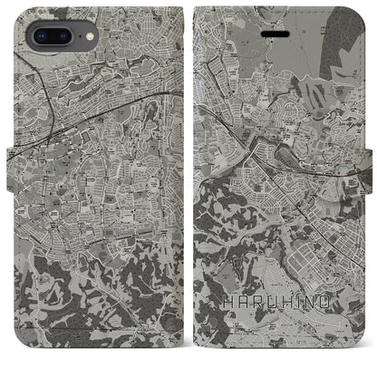 【はるひ野（神奈川県）】地図柄iPhoneケース（手帳タイプ）モノトーン・iPhone 8Plus /7Plus / 6sPlus / 6Plus 用