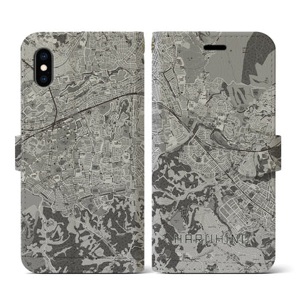 【はるひ野（神奈川県）】地図柄iPhoneケース（手帳タイプ）モノトーン・iPhone XS / X 用