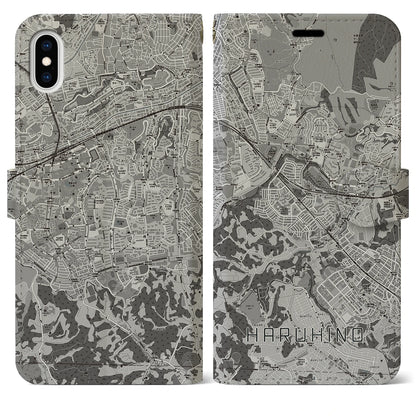 【はるひ野（神奈川県）】地図柄iPhoneケース（手帳タイプ）モノトーン・iPhone XS Max 用