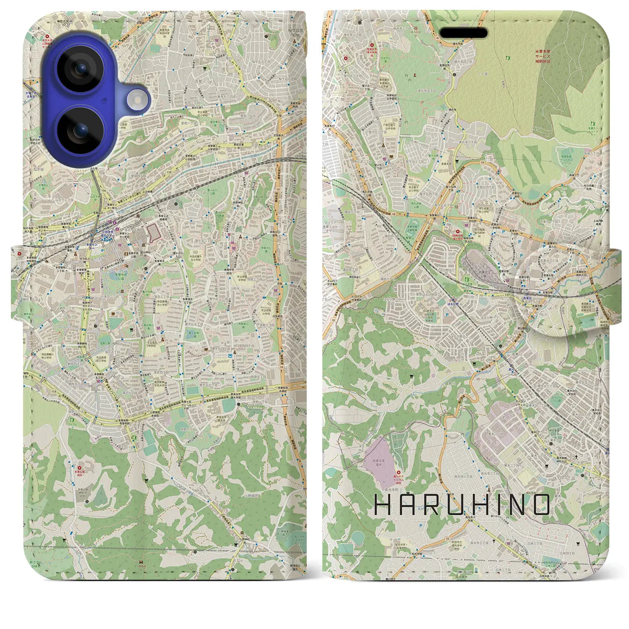 【はるひ野（神奈川県）】地図柄iPhoneケース（手帳タイプ）ナチュラル・iPhone 16 Pro Max 用