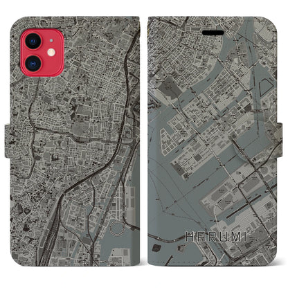 【晴海（東京都）】地図柄iPhoneケース（手帳タイプ）モノトーン・iPhone 11 用