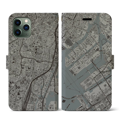 【晴海（東京都）】地図柄iPhoneケース（手帳タイプ）モノトーン・iPhone 11 Pro 用