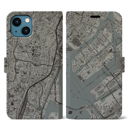 【晴海（東京都）】地図柄iPhoneケース（手帳タイプ）モノトーン・iPhone 13 用