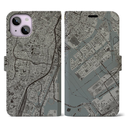 【晴海（東京都）】地図柄iPhoneケース（手帳タイプ）モノトーン・iPhone 14 用