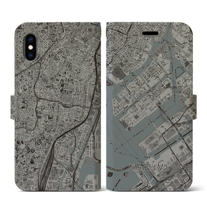 【晴海（東京都）】地図柄iPhoneケース（手帳タイプ）モノトーン・iPhone XS / X 用