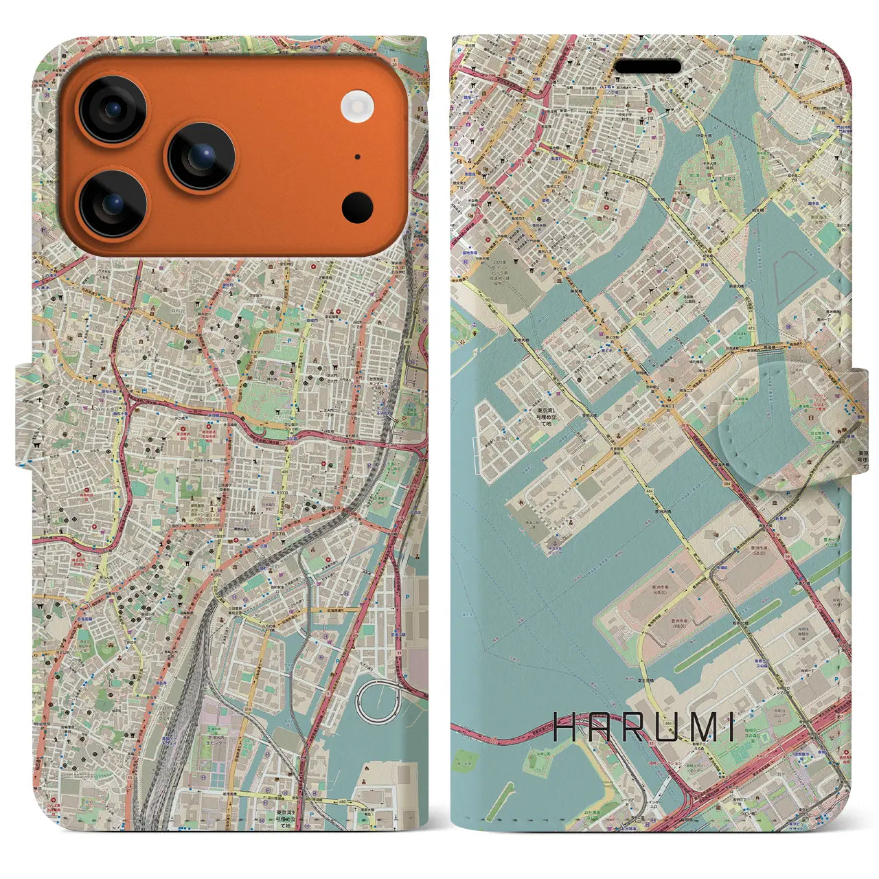 【晴海（東京都）】地図柄iPhoneケース（手帳タイプ）