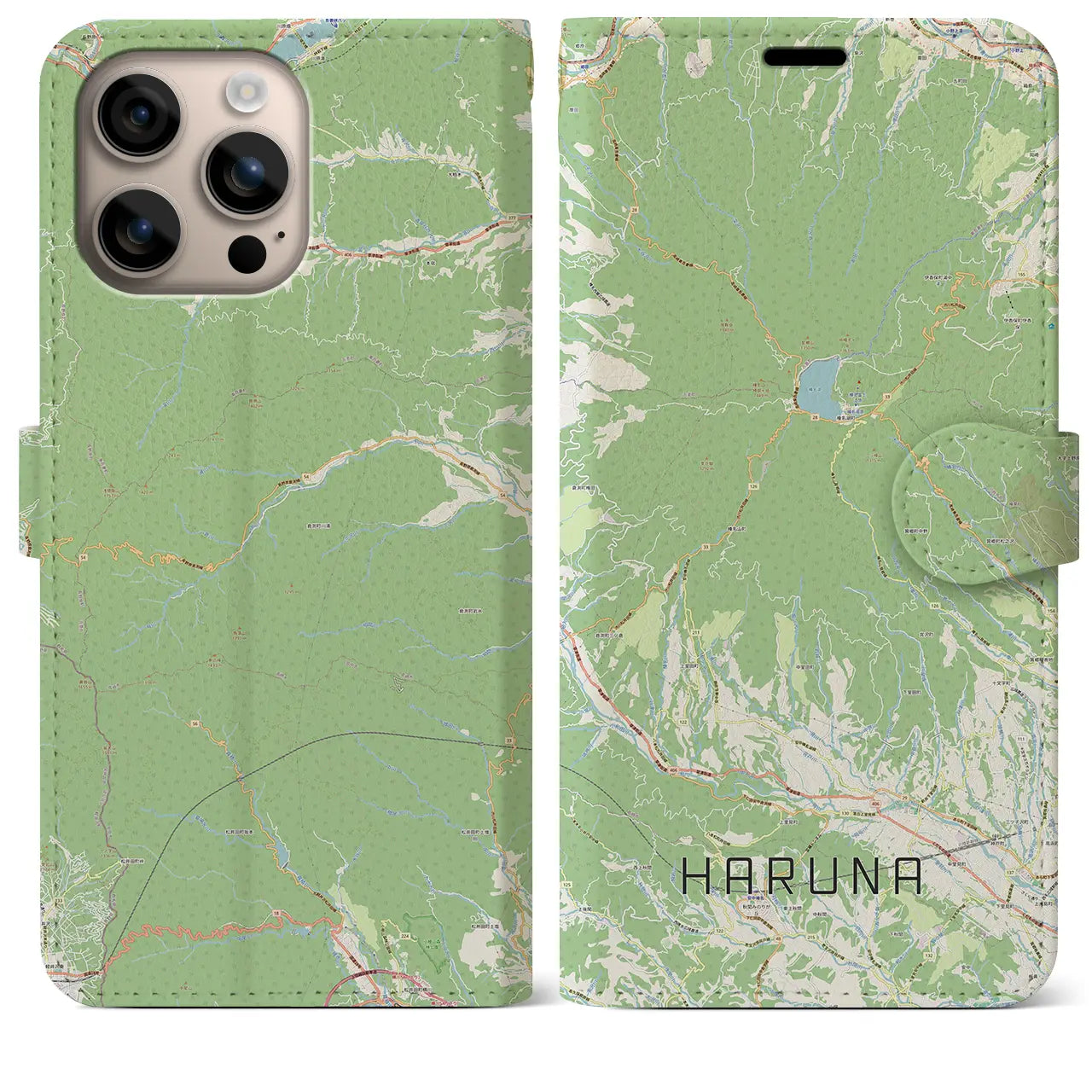 【榛名（群馬県）】地図柄iPhoneケース（手帳タイプ）ナチュラル・iPhone 16 Plus 用