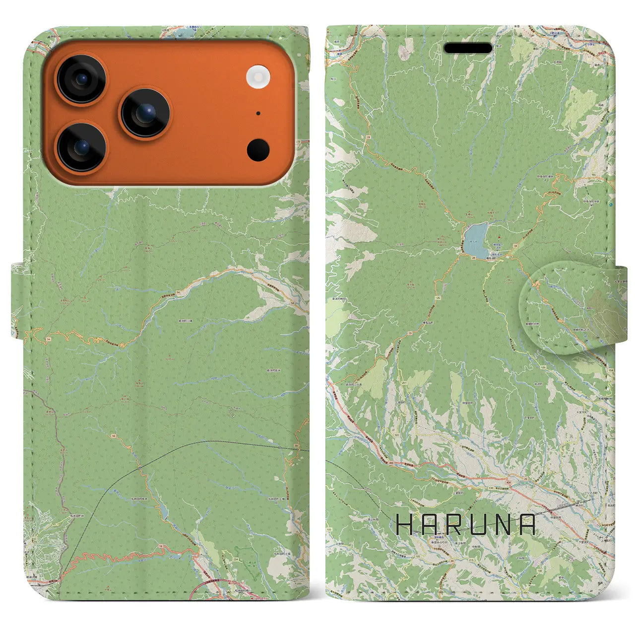 【榛名（群馬県）】地図柄iPhoneケース（手帳タイプ）ナチュラル・iPhone 17 Pro Max 用