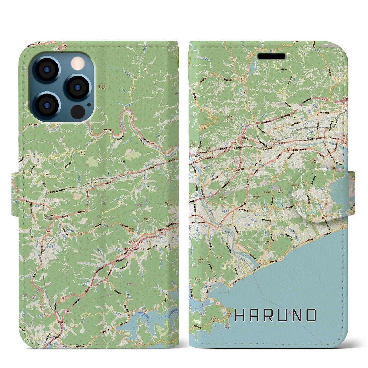 【春野（高知県）】地図柄iPhoneケース（手帳タイプ）