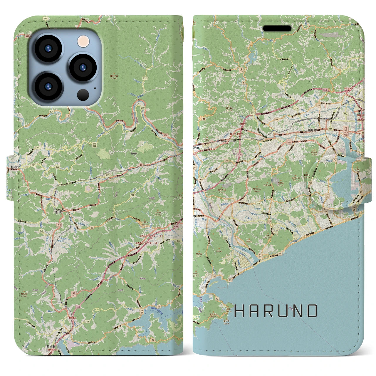 【春野（高知県）】地図柄iPhoneケース（手帳タイプ）