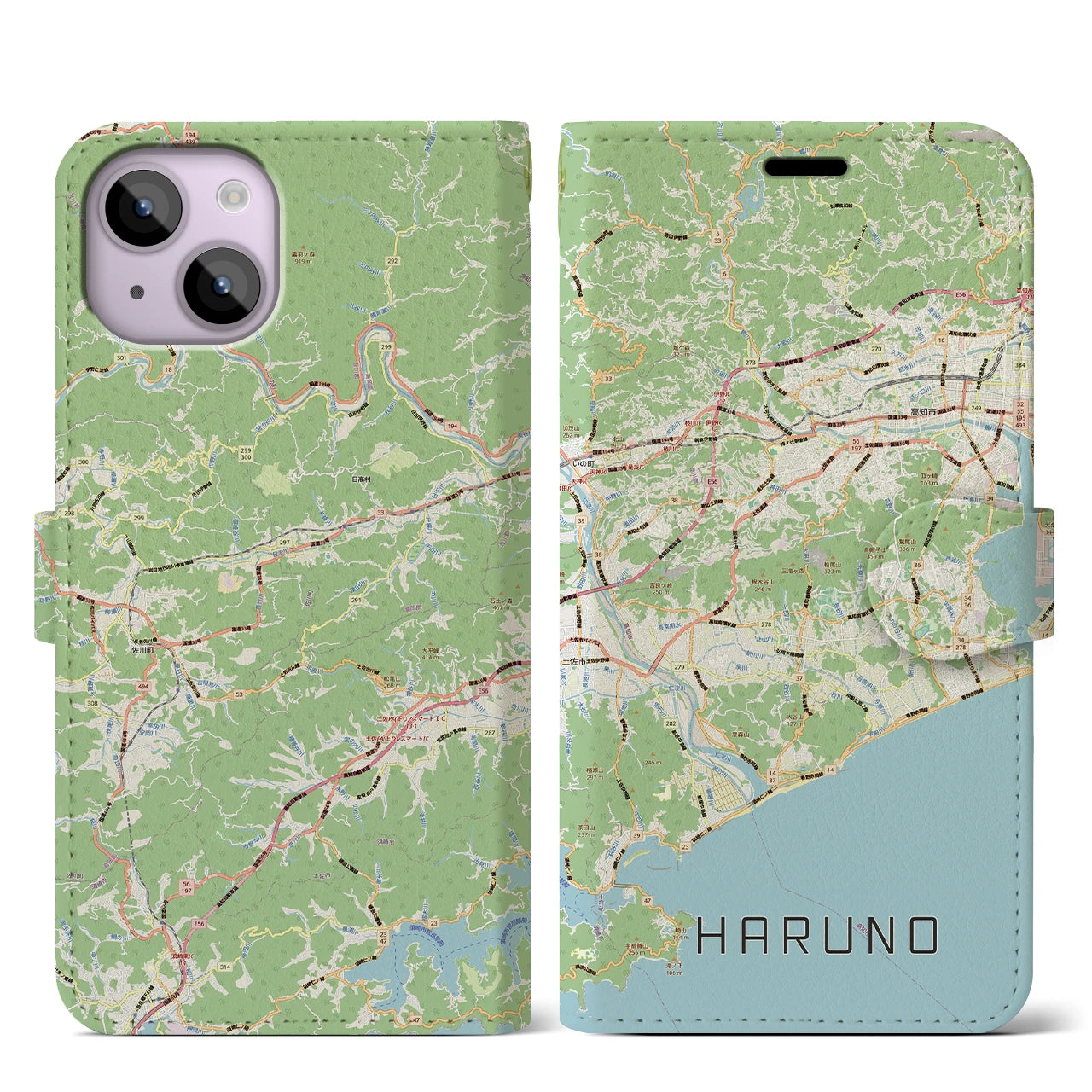 【春野（高知県）】地図柄iPhoneケース（手帳タイプ）