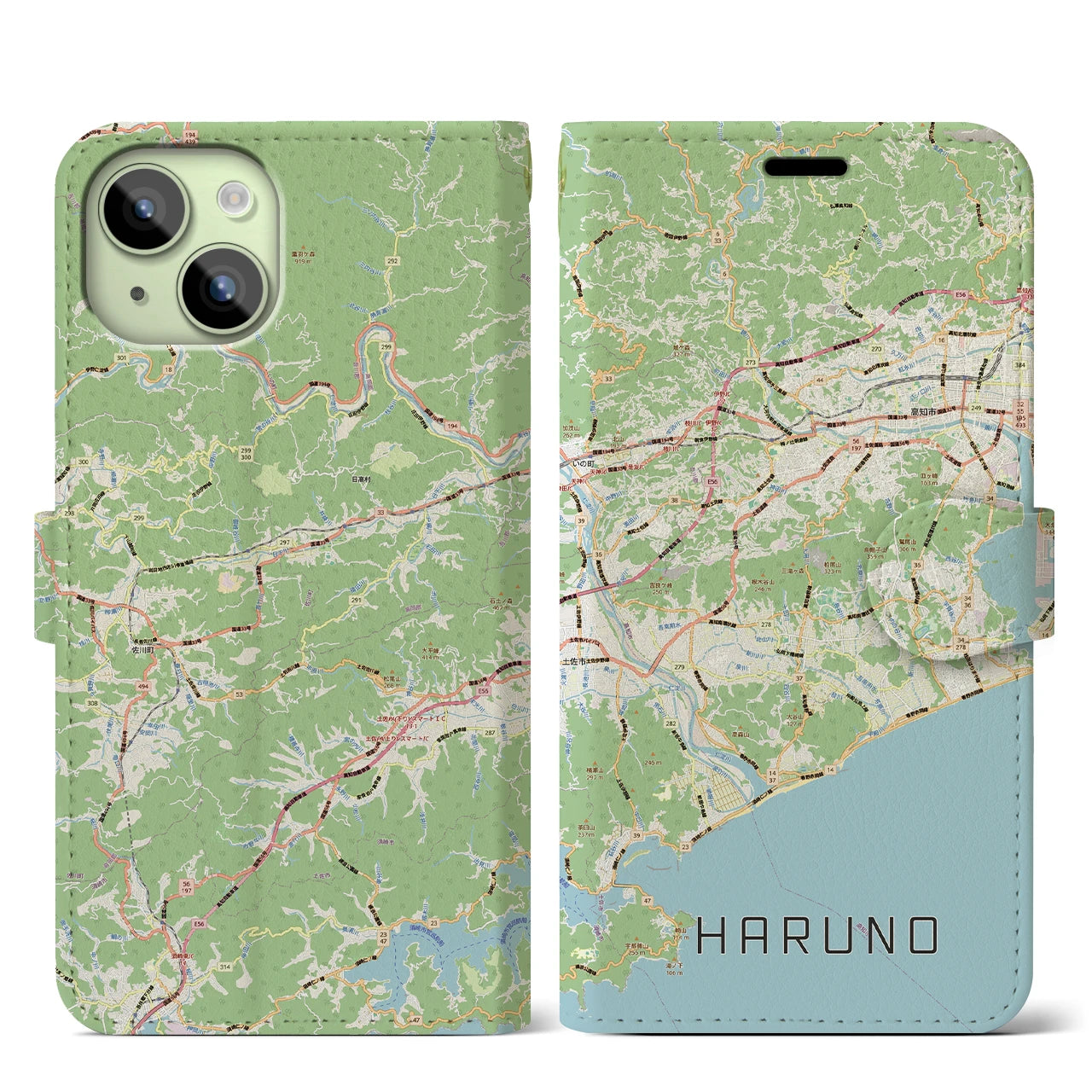 【春野（高知県）】地図柄iPhoneケース（手帳タイプ）