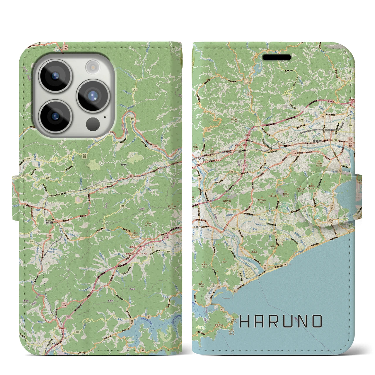 【春野（高知県）】地図柄iPhoneケース（手帳タイプ）