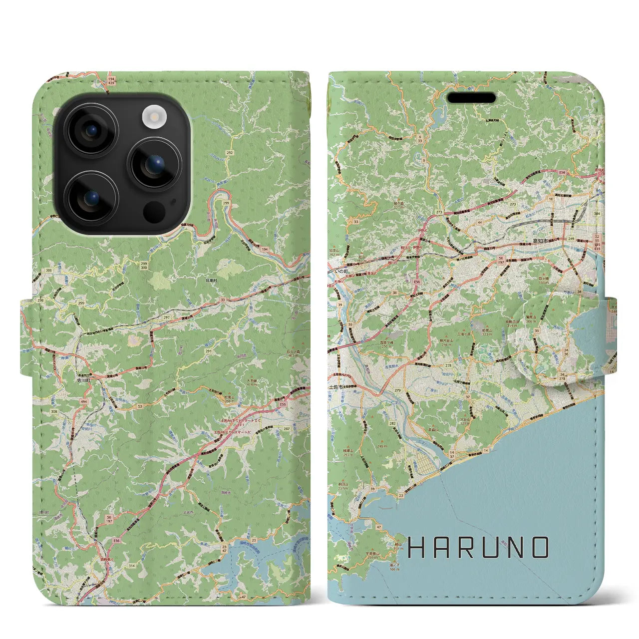 【春野（高知県）】地図柄iPhoneケース（手帳タイプ）