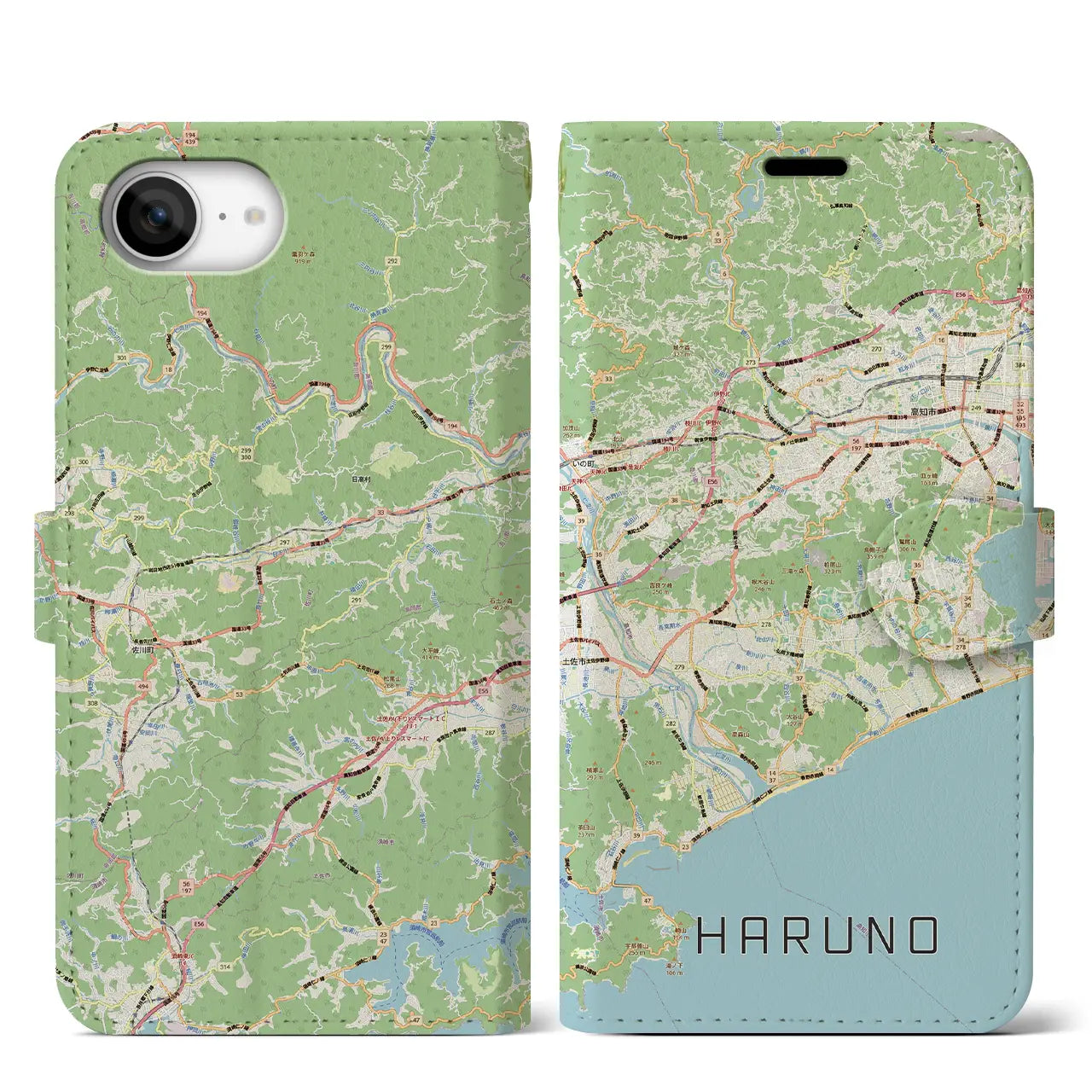 【春野（高知県）】地図柄iPhoneケース（手帳タイプ）