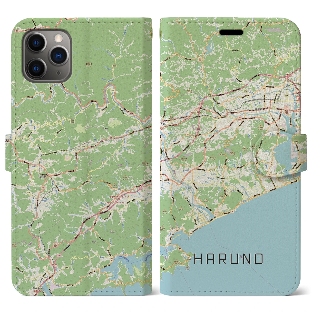 【春野（高知県）】地図柄iPhoneケース（手帳タイプ）