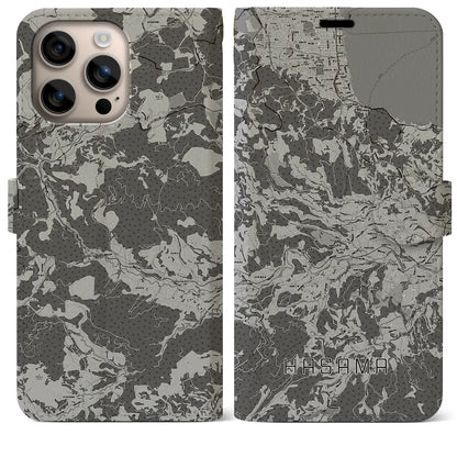 【挾間（大分県）】地図柄iPhoneケース（手帳タイプ）モノトーン・iPhone 16 Plus 用