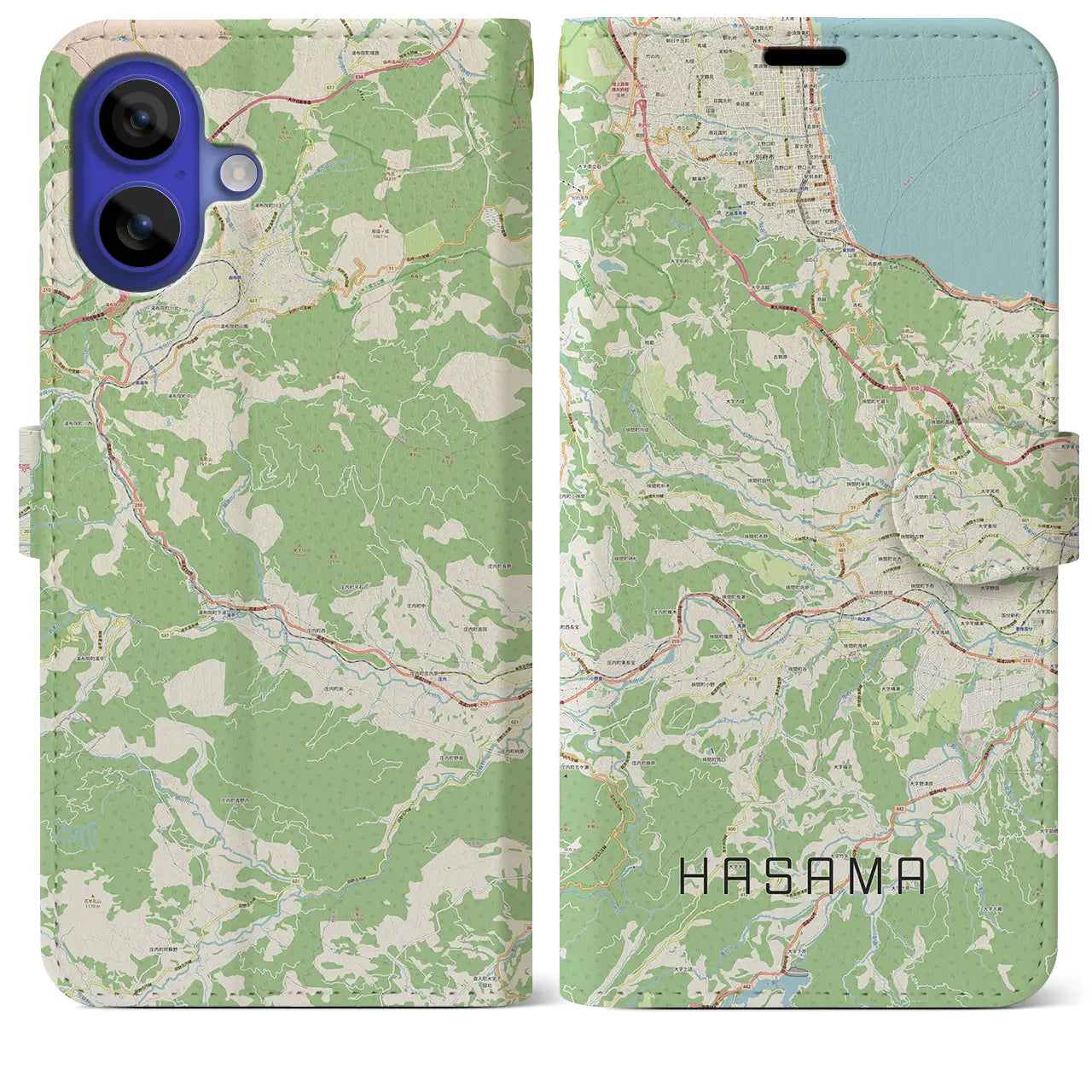 【挾間（大分県）】地図柄iPhoneケース（手帳タイプ）ナチュラル・iPhone 16 Pro Max 用