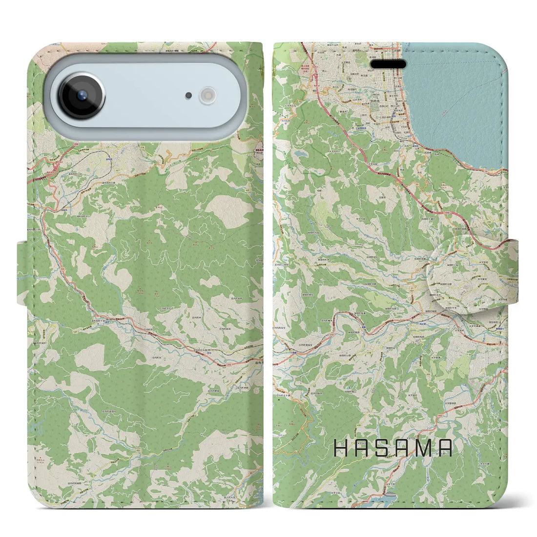 【挾間（大分県）】地図柄iPhoneケース（手帳タイプ）モノトーン・iPhone 17 Pro Max 用