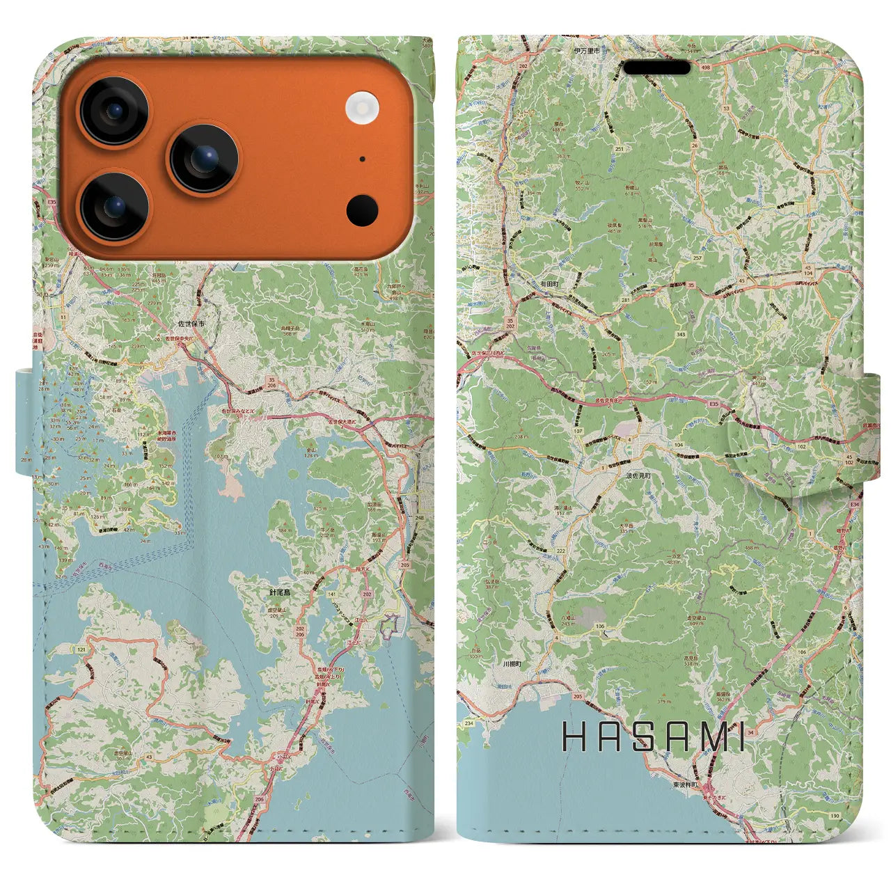 【波佐見（長崎県）】地図柄iPhoneケース（手帳タイプ）モノトーン・iPhone 17 Pro Max 用