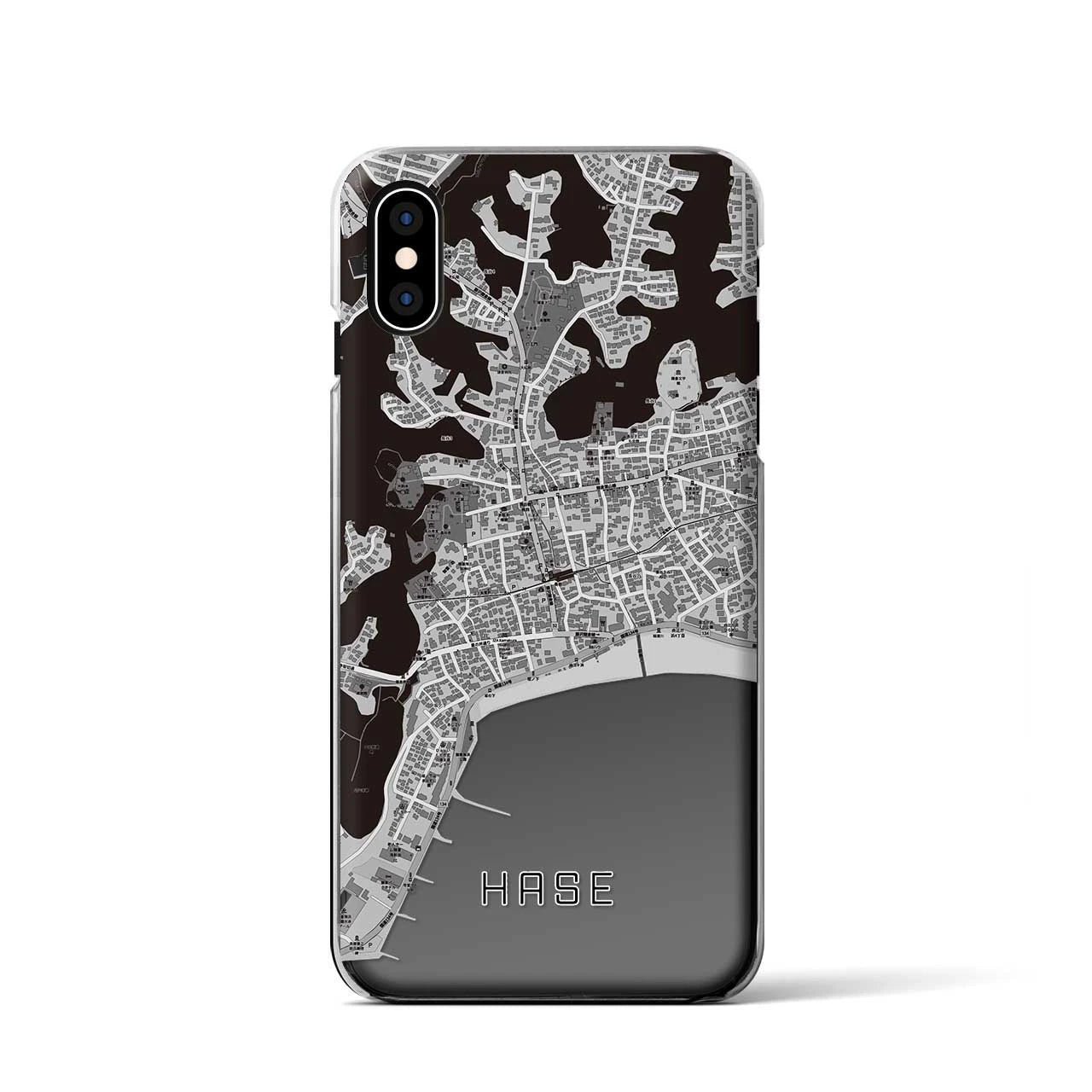 【長谷（神奈川県）】地図柄iPhoneケース（クリアタイプ）モノトーン・iPhone XS / X 用