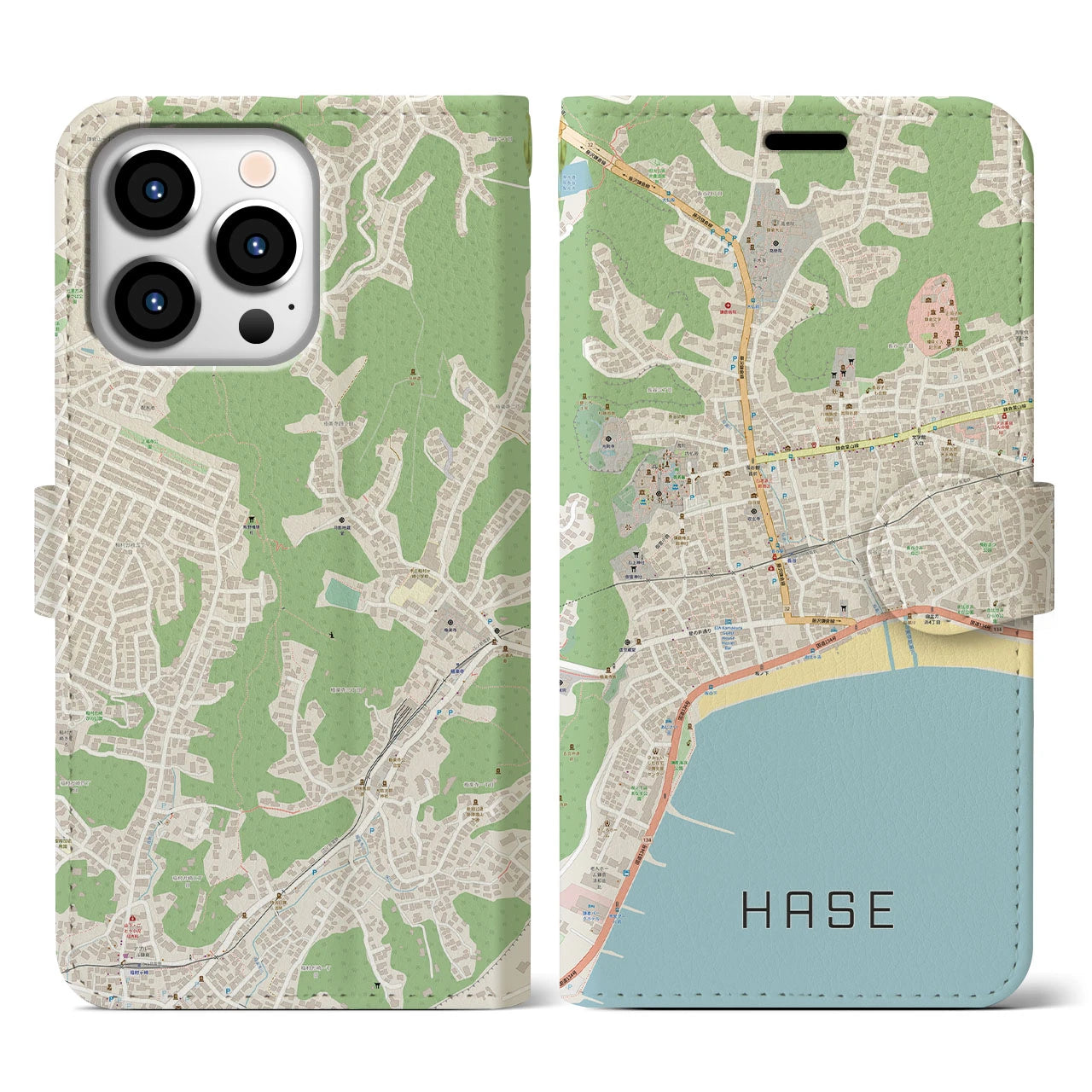 【長谷（神奈川県）】地図柄iPhoneケース（手帳タイプ）